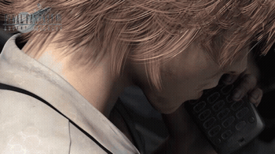 A Man Talking On A Phone With A Final Fantasy Logo On The Bottom GIF