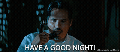 A Man Talking On A Phone With The Words Have A Good Night Written Below Him GIF