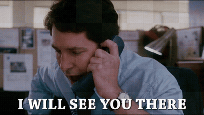 A Man Talking On A Phone With The Words " I Will See You There " Above Him GIF