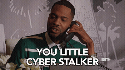 A Man Talking On A Phone With The Words You Little Cyber Stalker GIF