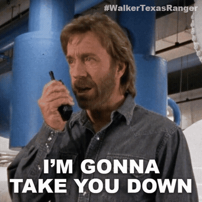 A Man Talking On A Walkie Talkie With The Words I 'M Gonna Take You Down GIF