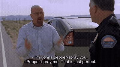 A Man Talking To A Police Officer Who Says I 'M Gonna Pepper Spray You GIF