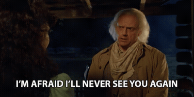 A Man Talking To A Woman With The Words I 'M Afraid I 'Ll Never See You Again Above Him GIF