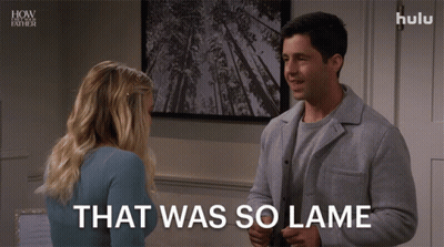 A Man Talking To A Woman With The Words That Was So Lame Behind Him GIF