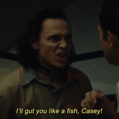 A Man Talking To Another Man With The Words I 'Ll Gut You Like A Fish Casey Written Below Him GIF