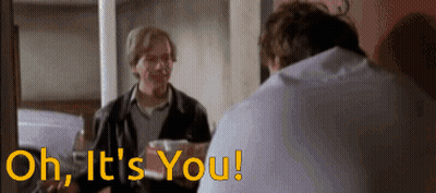 A Man Talking To Another Man With The Words Oh It 'S You Written On The Bottom GIF