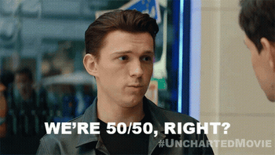 A Man Talking To Another Man With The Words We 'Re 50/50 Right GIF