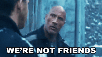 A Man Talking To Another Man With The Words " We 'Re Not Friends " Written Above Him GIF