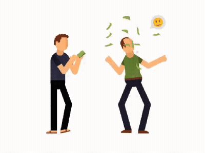 A Man Throws Money At Another Man Who Is Holding A Smiley Face GIF