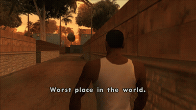 A Man Walking Down A Street With The Words Worst Place In The World On The Screen GIF