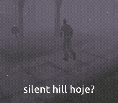 A Man Walking In A Foggy Area With The Words Silent Hill Hoje GIF