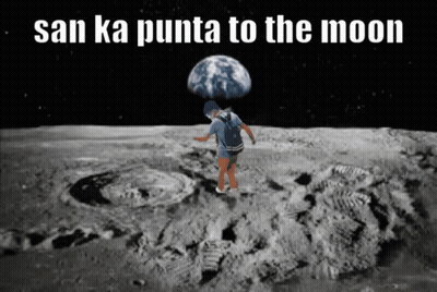 A Man Walking On The Moon With The Words San Ka Punta To The Moon GIF