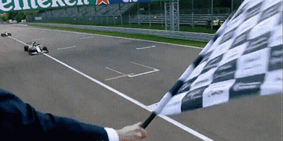 A Man Waves A Checkered Flag On A Race Track GIF