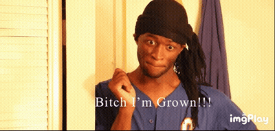 A Man Wearing A Bandana And A Blue Shirt Says Bitch I 'M Grown GIF
