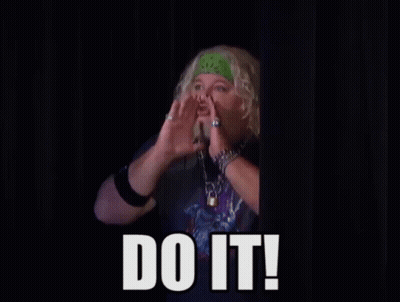A Man Wearing A Bandana And A Shirt That Says ' Do It ' On It GIF
