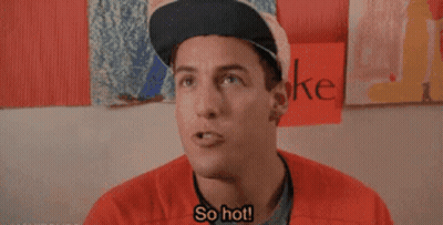 A Man Wearing A Baseball Cap And A Red Shirt Is Saying So Hot GIF