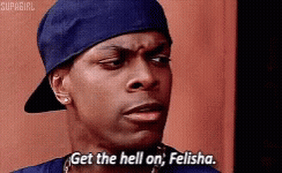 A Man Wearing A Baseball Cap Says Get The Hell On Felisha GIF
