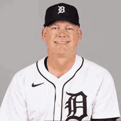 A Man Wearing A Baseball Uniform With The Letter D On The Front GIF