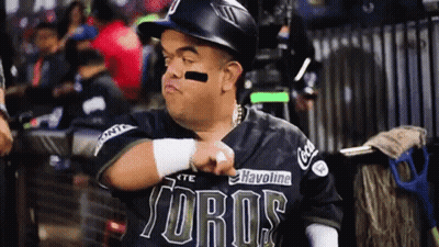 A Man Wearing A Baseball Uniform With The Word Oros On It . GIF