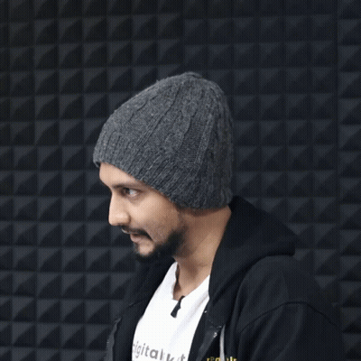 A Man Wearing A Beanie And A Hoodie With The Words For Next 3 Years GIF