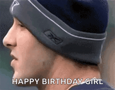 A Man Wearing A Beanie Is Saying " Happy Birthday Girl " GIF