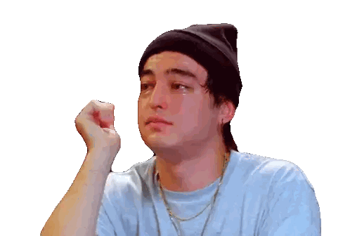 A Man Wearing A Black Beanie And A Blue Shirt Is Making A Funny Face Sticker