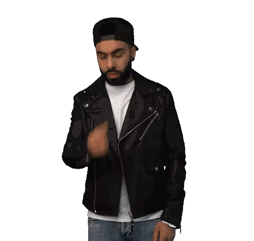 A Man Wearing A Black Hat And A Black Leather Jacket Is Looking At His Watch Sticker