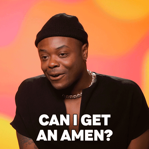 A Man Wearing A Black Hat And A Black Shirt Is Asking " Can I Get An Amen " GIF