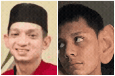 A Man Wearing A Black Hat And A Red Shirt Is Next To A Man With Large Ears GIF