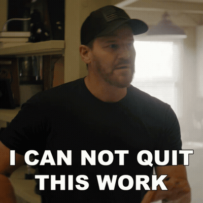 A Man Wearing A Black Hat Says I Can Not Quit This Work GIF
