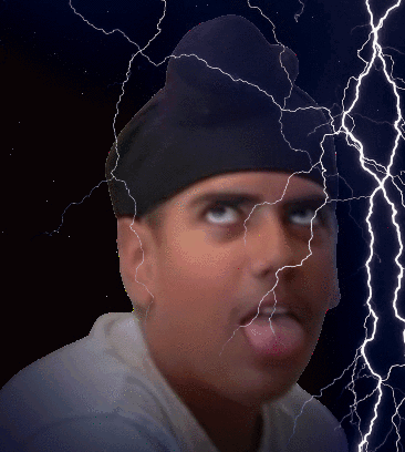 A Man Wearing A Black Hat With Lightning Behind Him GIF