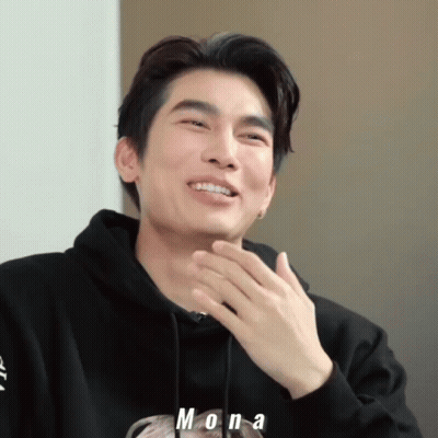 A Man Wearing A Black Hoodie With The Word Mona On The Bottom GIF