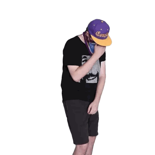 A Man Wearing A Black Shirt And A Purple Hat That Says Thugs Sticker