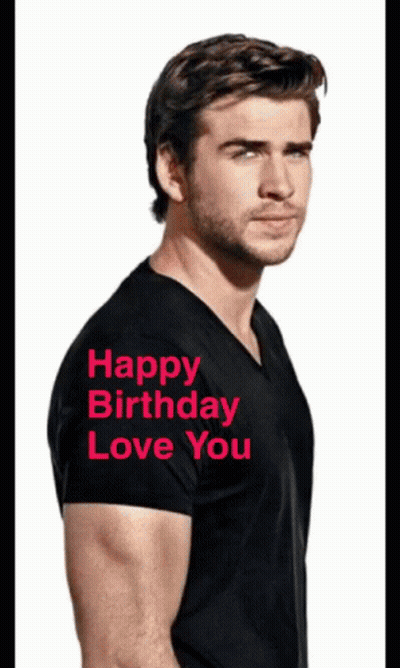 A Man Wearing A Black Shirt That Says Happy Birthday Love You On It GIF