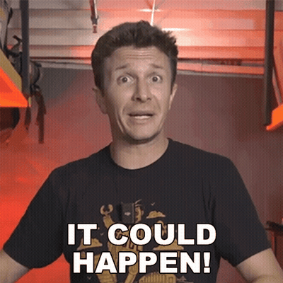 A Man Wearing A Black Shirt That Says It Could Happen On It GIF