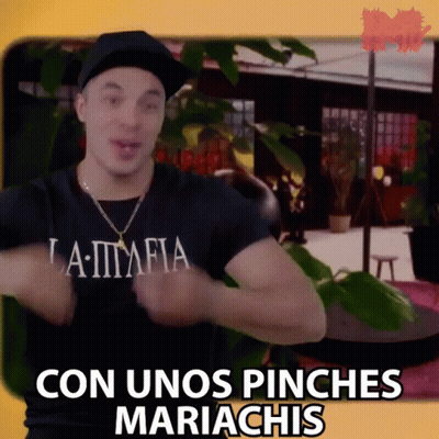 A Man Wearing A Black Shirt That Says La Mafia Is Dancing GIF