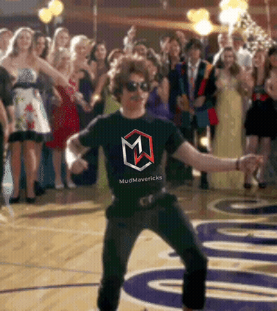 A Man Wearing A Black Shirt That Says Mudmavericks Is Dancing GIF