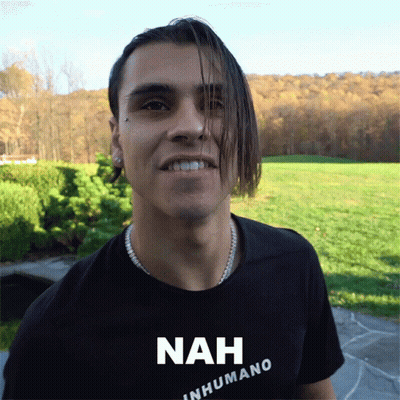 A Man Wearing A Black Shirt That Says Nah GIF