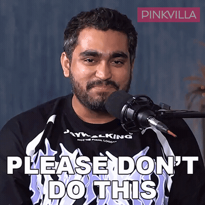 A Man Wearing A Black Shirt With Flames On It Says Please Don T Do This GIF