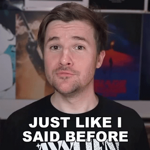 A Man Wearing A Black Shirt With The Words Just Like I Said Before On It GIF