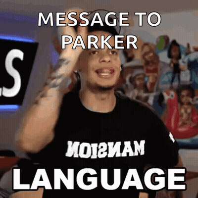 A Man Wearing A Black Shirt With The Words Message To Parker Language On It GIF