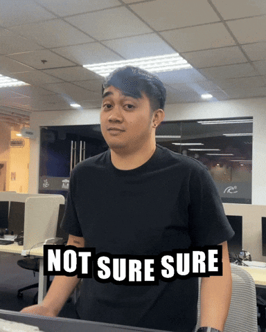 A Man Wearing A Black Shirt With The Words Not Sure Sure On His Chest GIF