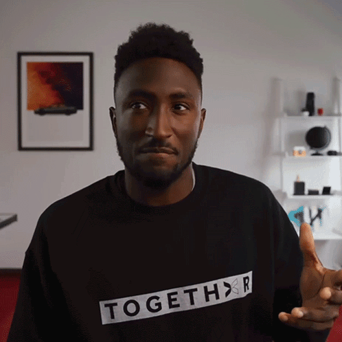 A Man Wearing A Black Sweatshirt That Says Together On It GIF