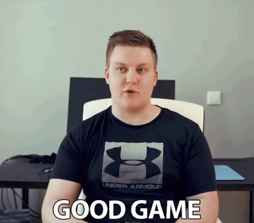 A Man Wearing A Black Under Armour Shirt Says " Good Game " GIF