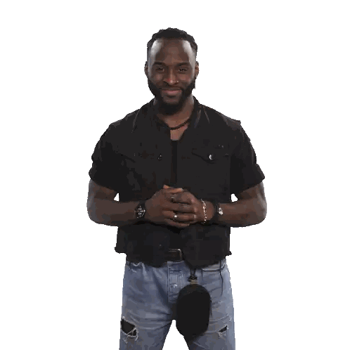A Man Wearing A Black Vest And Blue Jeans Is Giving A Thumbs Up Sign Sticker