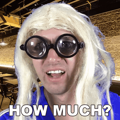 A Man Wearing A Blonde Wig And Glasses Says How Much GIF