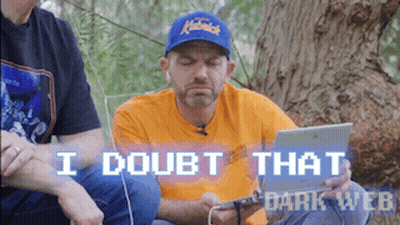A Man Wearing A Blue Hat Says " I Doubt That " While Using A Tablet GIF