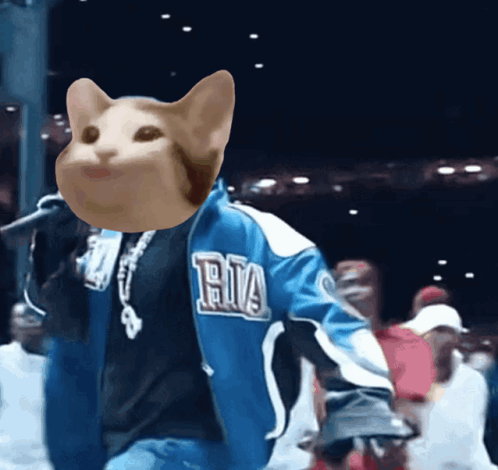 A Man Wearing A Blue Jacket That Says Ria On It GIF