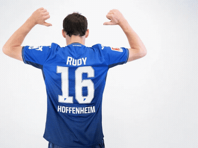 A Man Wearing A Blue Rudy 16 Hoffenheim Jersey GIF