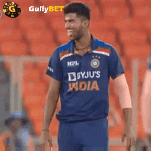 A Man Wearing A Blue Shirt That Says Byju 'S India On It GIF